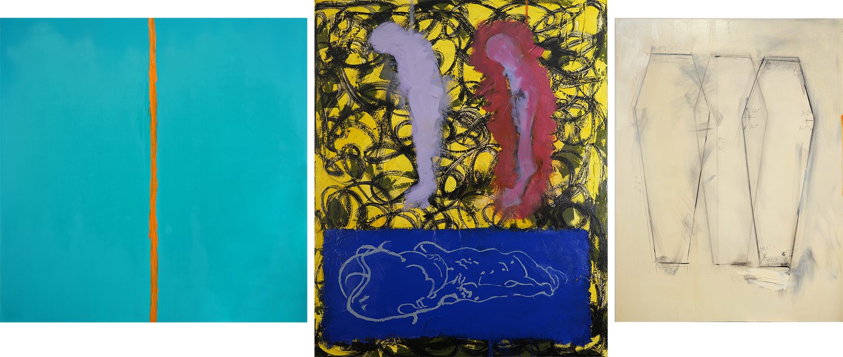 untitled (Expression, triptych 5), 2019, oil on canvas, 60" X 136"